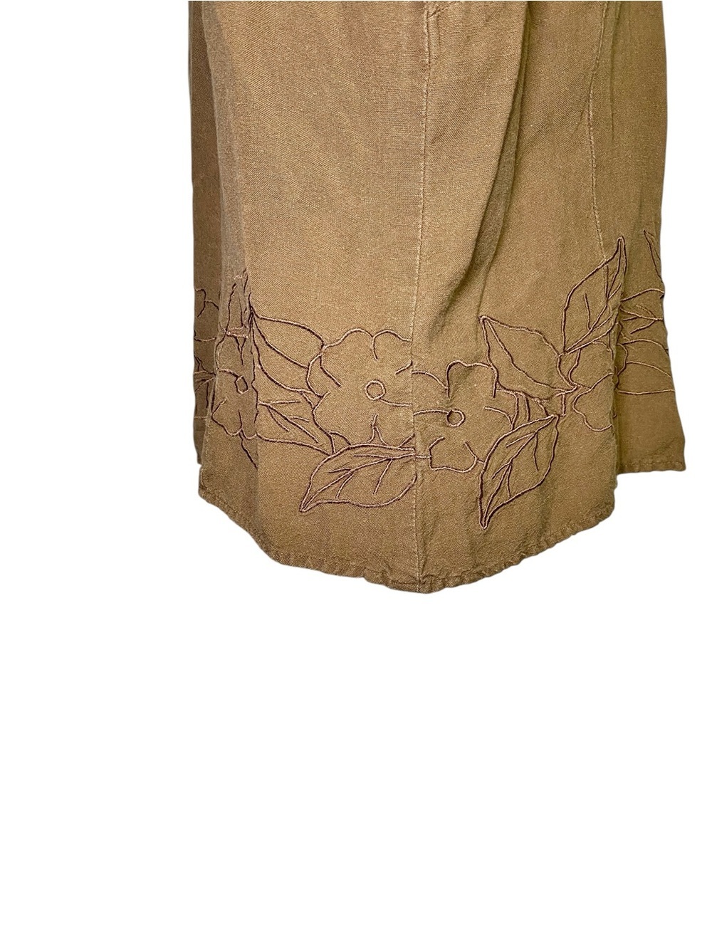 Norton McNaughton Y2K Earthy Linen Blend Floral Embroidered Button-Down Top - Picture 7 of 13